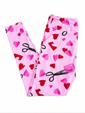 Lularoe Buttery Soft Leggings Pink & Red Heart and Scissors